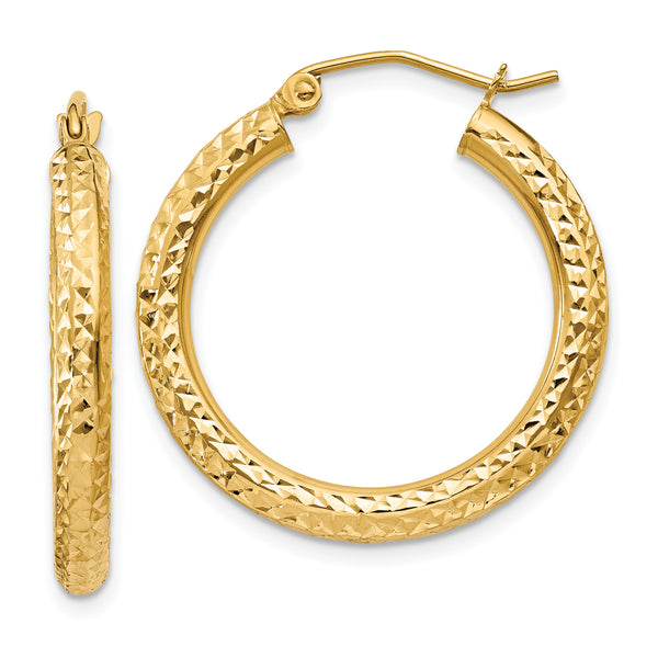 Carat in Karats 10K Yellow Gold Diamond-Cut Round Hoop Earrings (20mm x 25mm)