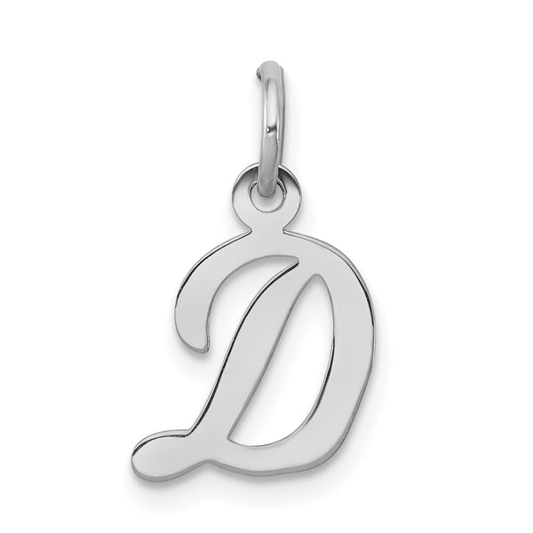 Carat in Karats Sterling Silver Rhodium-Plated Script Letter D Initial Charm Pendant (16mm x 10mm)