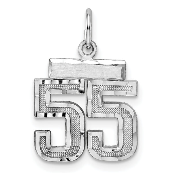Carat in Karats Sterling Silver Polished Finish Rhodium-Plated Diamond-Cut #55 Charm Pendant (20mm x 14mm)