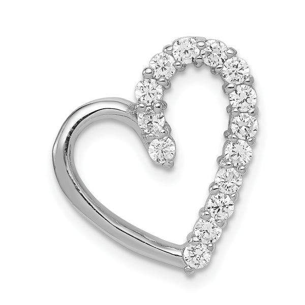 Carat in Karats Sterling Silver Polished Finish CZ Heart Charm Pendant (19mm x 15mm)