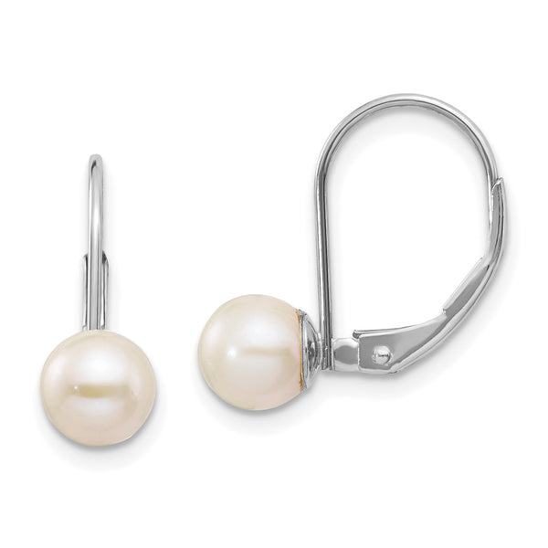Carat in Karats 14K White Gold Round Freshwater Cultured Pearl Leverback Earrings (18mm x 6mm)