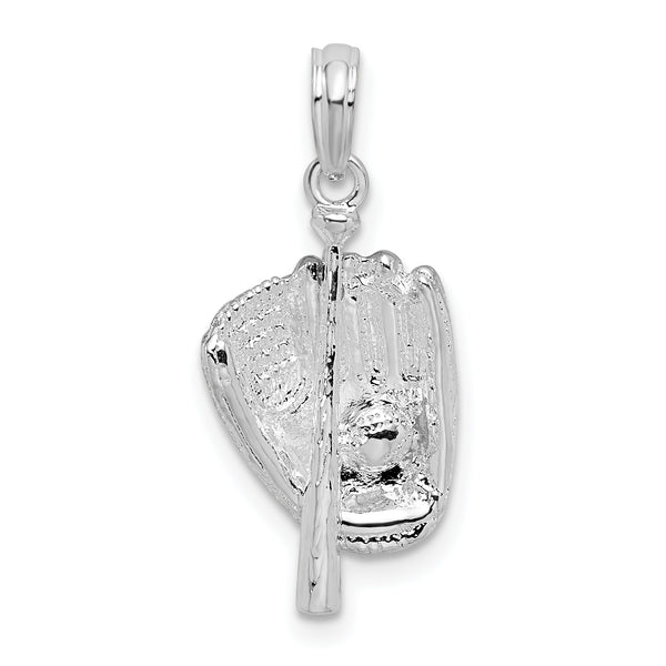 "Carat in Karats Sterling Silver Polished 3D Baseball, Bat And Glove Charm Pendant (17.5 mm x 11 mm)"