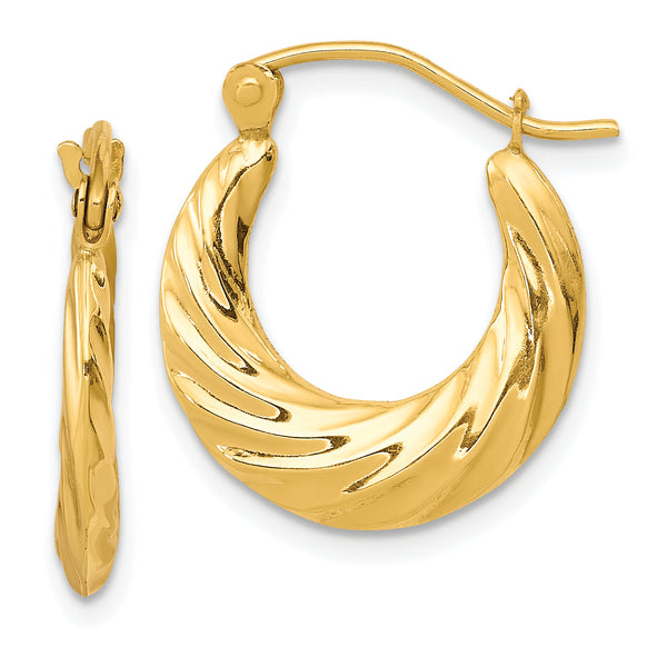 Carat in Karats 10K Yellow Gold Fancy Small Hoop Earrings (10mm x 2mm)