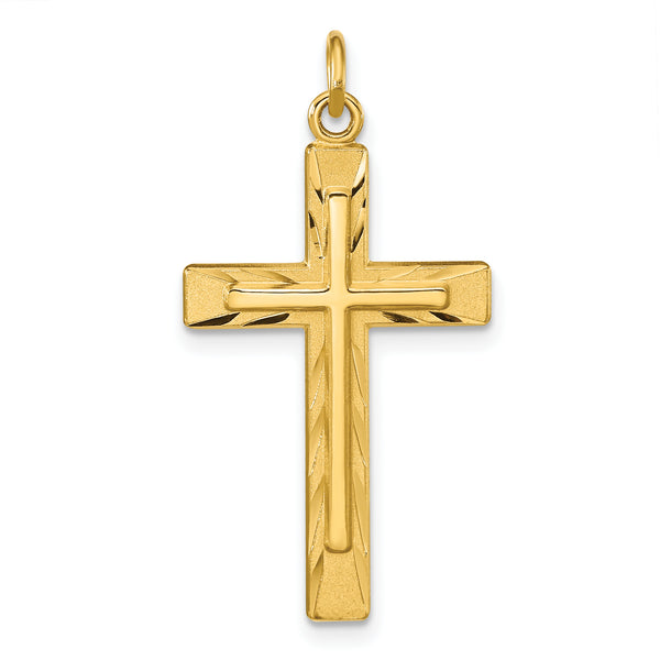 Carat in Karats Sterling Silver Polished Finish Gold Plated Gold And Satin Diamond-Cut Cross Charm Pendant (28.65mm x 16.5mm)
