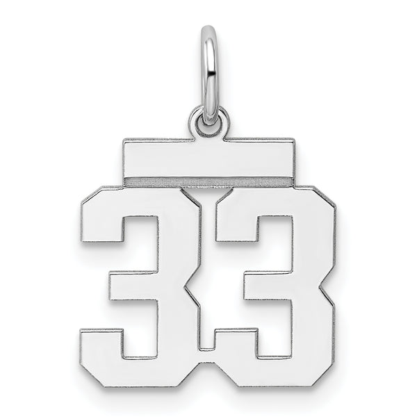 Carat in Karats Sterling Silver Polished Finish Rhodium-Plated Number 33 Charm Pendant (20mm x 8mm)