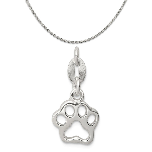 Carat in Karats Sterling Silver Polished Paw Print Charm With Sterling Silver Cable Chain Necklace 16"