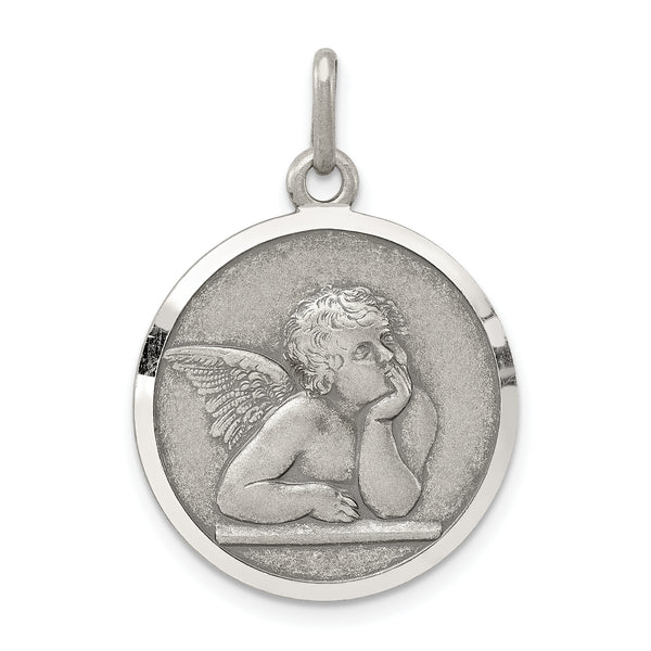 Carat in Karats Sterling Silver Antiqued Raphael Angel Charm Pendant (27mm x 20mm)