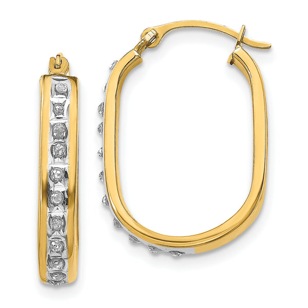Carat in Karats 14K Yellow Gold Diamond Fascination Squared Hinged Hoop Earrings (21mm x 3mm)