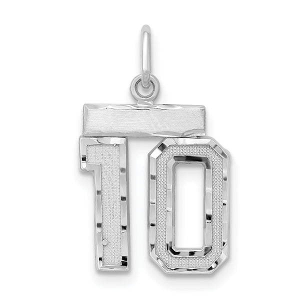 Carat in Karats Sterling Silver Polished Finish Rhodium-Plated Diamond-Cut #10 Charm Pendant (20mm x 14mm)