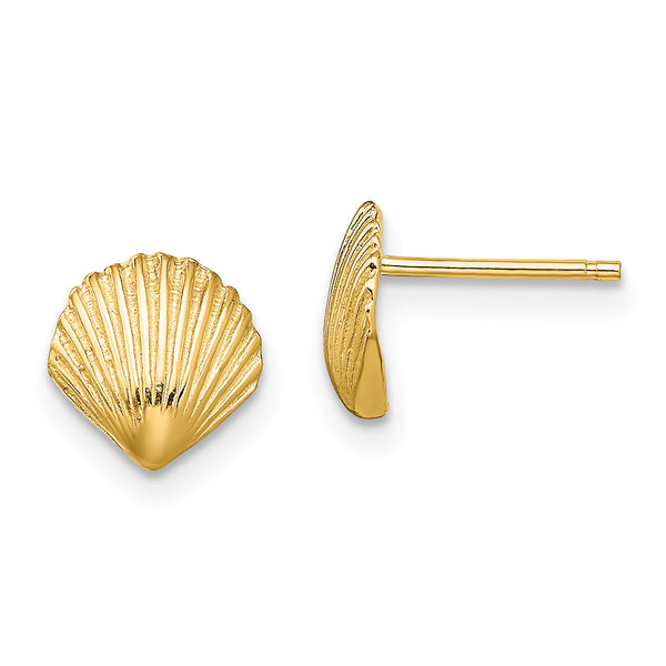 Carat in Karats 14K Yellow Gold Scallop Shell Post Earrings (8mm x 8mm)