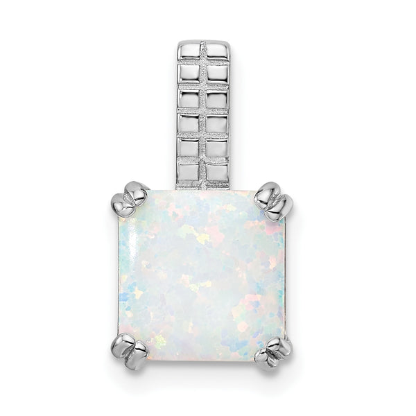 Carat in Karats Sterling Silver Polished Finish Rhodium-Plated Square Opal Charm Pendant (18.4mm x 10.2mm)