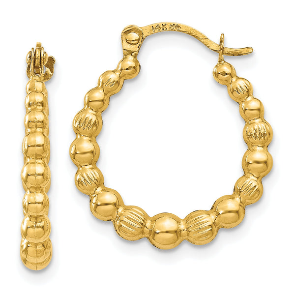 Carat in Karats 10K Yellow Gold Beaded Hoop Earrings (18mm x 16mm)