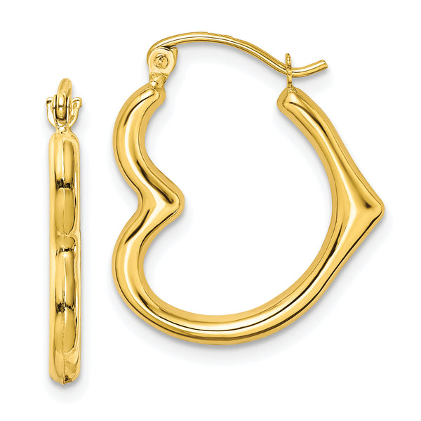 Carat in Karats 10K Yellow Gold Hollow Heart Shape Hollow Hoop Earrings (22mm x 19mm)