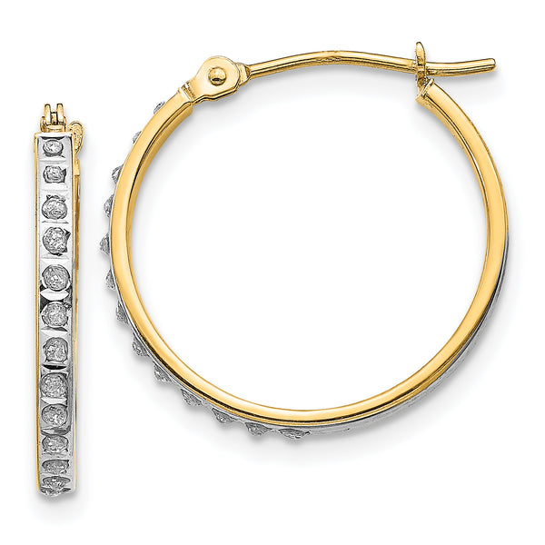 Carat in Karats 14K Yellow Gold Diamond Fascination Round Hinged Hoop Earrings (20mm x 2mm)