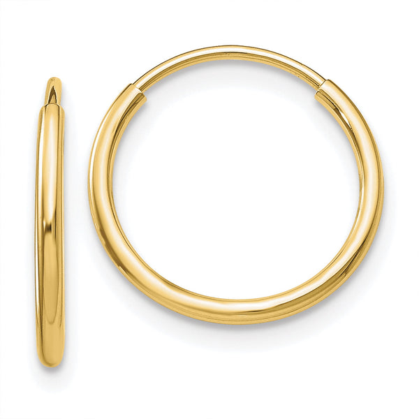 Carat in Karats 10K Yellow Gold Polished Endless Tube Hoop Earrings (15mm x 15mm)