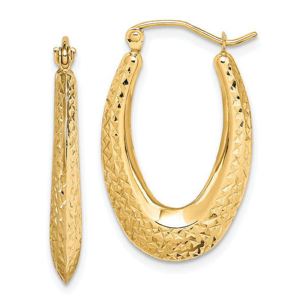 Carat in Karats 10K Yellow Gold Textured Oval Hollow Hoop Earrings (27mm x 17mm)