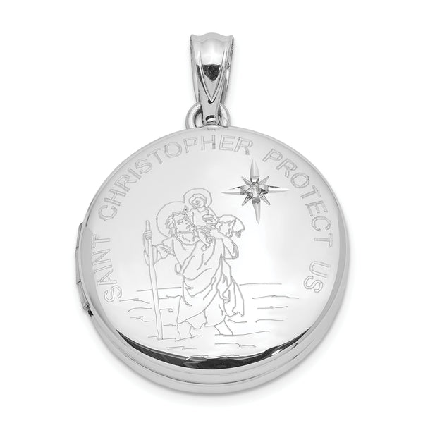 Carat in Karats Sterling Silver Polished Finish Diamond Saint Christopher Round Locket Pendant
