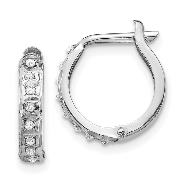 Carat in Karats 14K White Gold Diamond Fascination Round Hinged Hoop Earrings (13mm x 2mm)