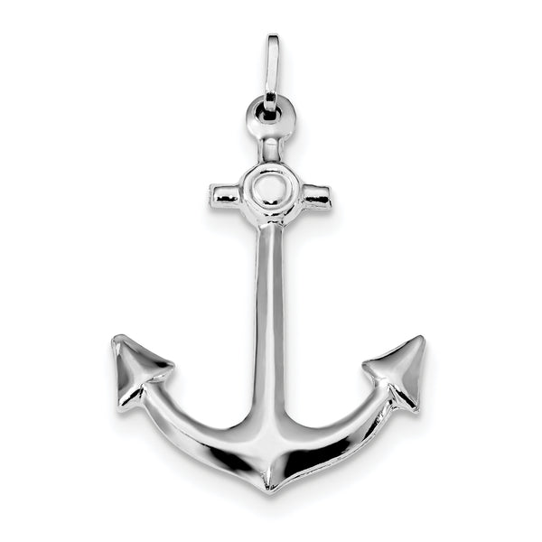 Carat in Karats Sterling Silver Polished Finish Rhodium-Plated Anchor Charm Pendant (44mm x 27mm)