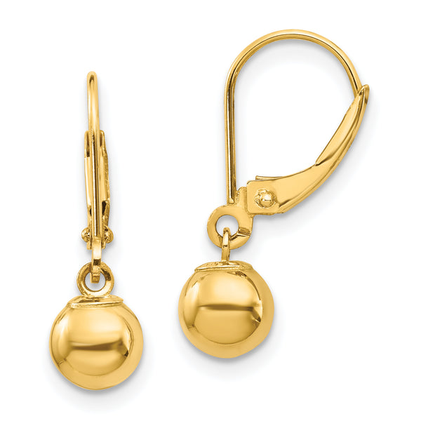 Carat in Karats 14K Yellow Gold Madi Dangle Bead Leverback Earrings (21mm x 6mm)