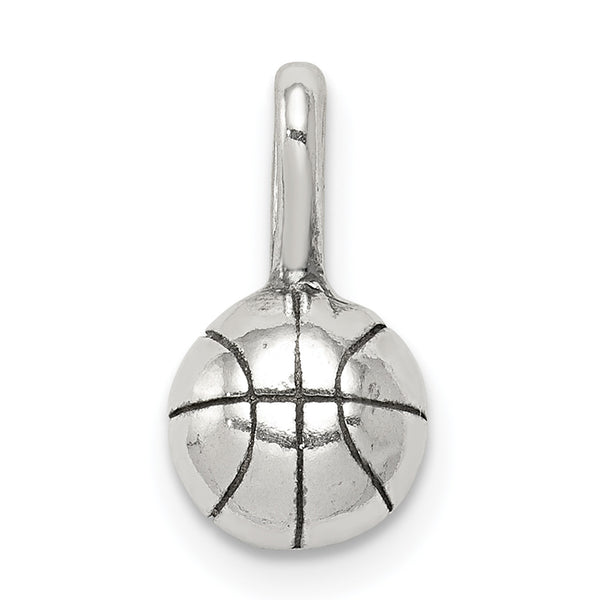 Carat in Karats Sterling Silver Polished Finish Antiqued Basketball Charm Pendant (14mm x 7mm)