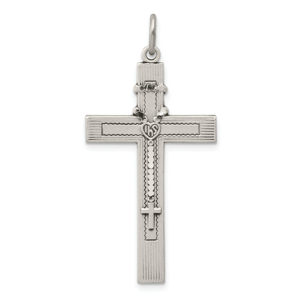 Carat in Karats Sterling Silver Antiqued Rosary Cross Charm Pendant