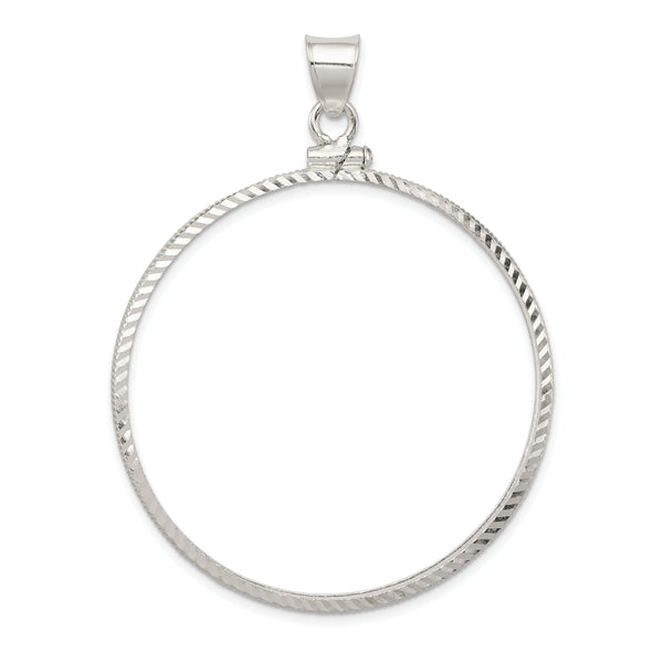 Carat in Karats Sterling Silver Polished 40.6 X 3.1mm Diamond-Cut Coin Bezel Charm Pendant (1.59 Inch x 0.12 Inch)