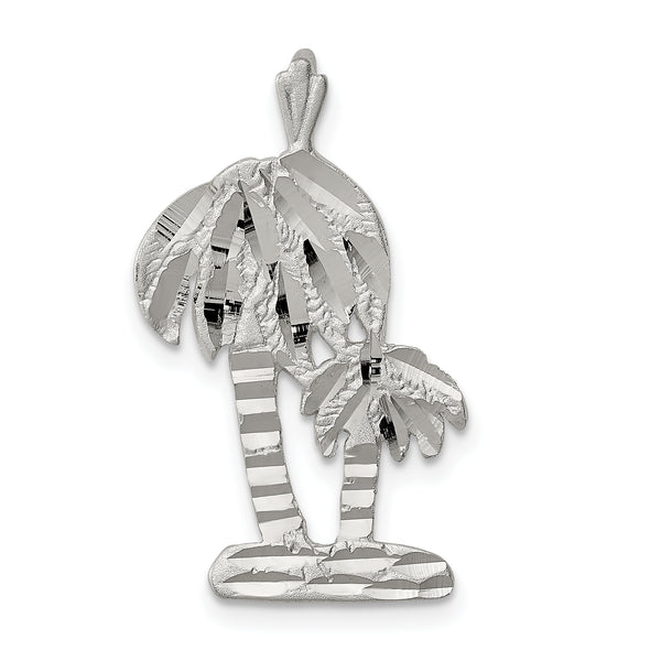 Carat in Karats Sterling Silver Polished Finish Diamond Cut Palm Trees Charm Pendant (27mm x 17mm)
