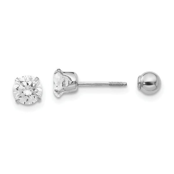 Carat in Karats 14K White Gold Madi CZ And Ball Reversible Earrings (5mm x 5mm)
