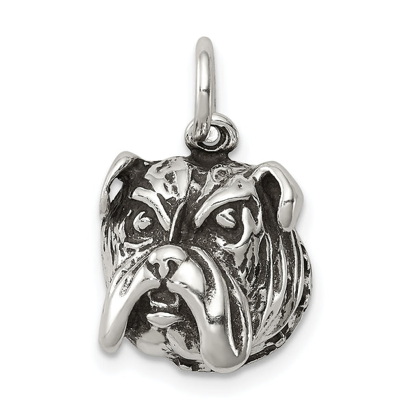 Carat in Karats Sterling Silver Antiqued Bull Dog Charm Pendant (15mm x 13mm)