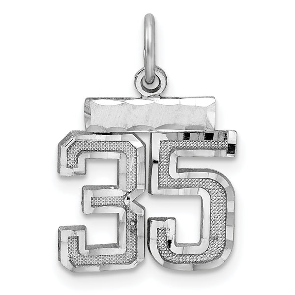 Carat in Karats Sterling Silver Polished Finish Rhodium-Plated Diamond-Cut #35 Charm Pendant (20mm x 14mm)