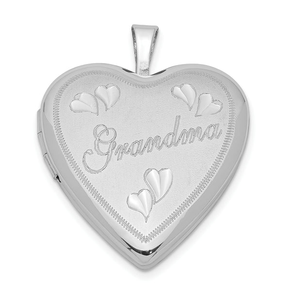 Carat in Karats Sterling Silver Polished Finish Rhodium-Plated Diamond-Cut Grandma Heart Locket Pendant (25mm x 19.5mm)