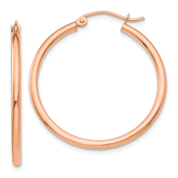 Carat in Karats 14K Rose Gold Polished Lightweight Tube Hoop Earrings (30mm x (2mm Thickness)