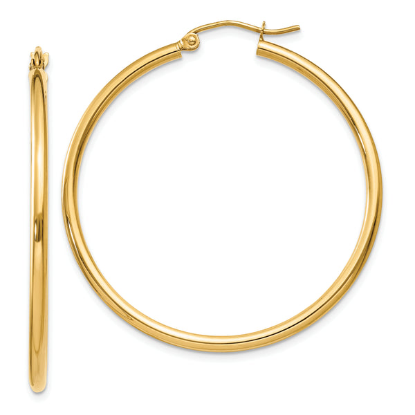 Carat in Karats 10K Yellow Gold Polished Tube Hoop Earrings (37mm x 39.9mm)