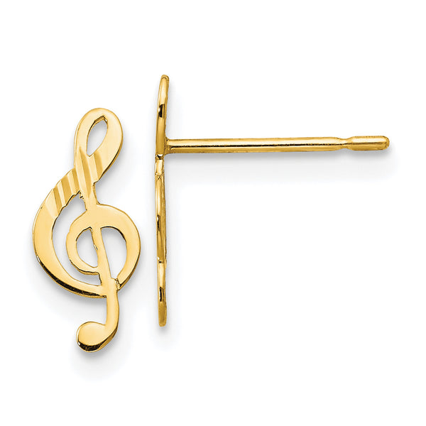Carat in Karats 14K Yellow Gold Madi Diamond-Cut Music Note Post Earrings (11mm x 6mm)