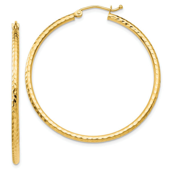 Carat in Karats 14K Yellow Gold Diamond-Cut Round Tube Hoop Earrings (40mm x (2mm Thickness)