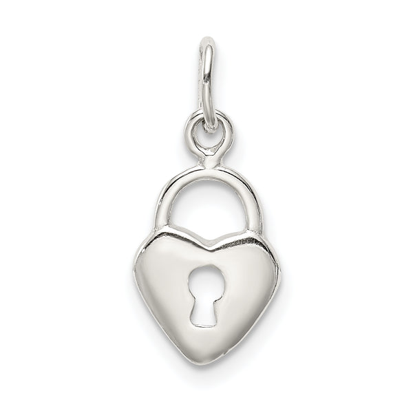 Carat in Karats Sterling Silver Polished Finish Diamond-Cut Heart Lock Charm Pendant (14.2mm)