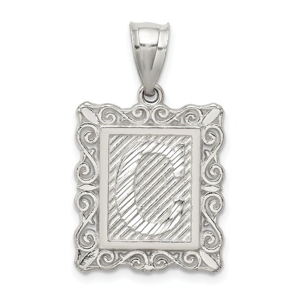 Carat in Karats Sterling Silver Square Diamond-Cut Letter C Initial Charm Pendant (30mm x 18mm)