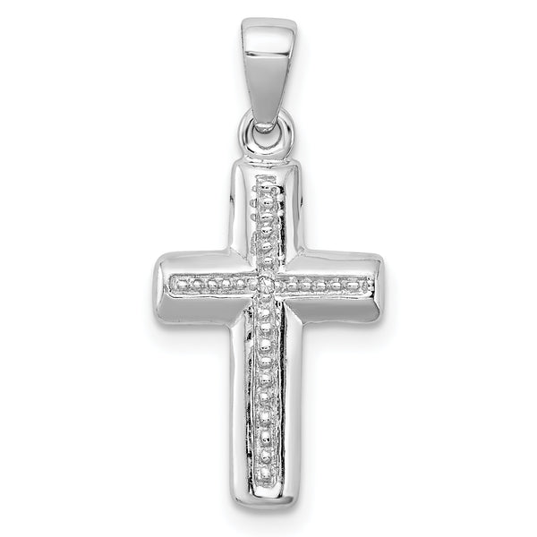 Carat in Karats Sterling Silver Polished Rhodium-Plated Diamond Cross Charm Pendant (0.98 Inch x 0.47 Inch)