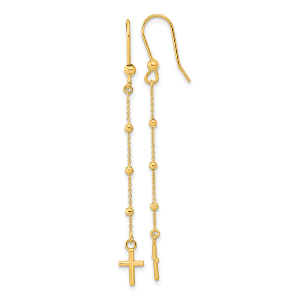 Carat in Karats 14K Yellow Gold Polished Cross Dangle Shepherd Hook Earrings (48mm x 5mm)