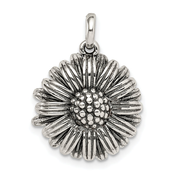 Carat in Karats Sterling Silver Antiqued Sunflower Charm Pendant (17.53mm x 17.66mm)