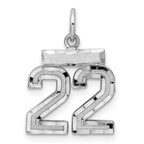 Carat in Karats Sterling Silver Polished Finish Rhodium-Plated Diamond-Cut #22 Charm Pendant (20mm x 14mm)