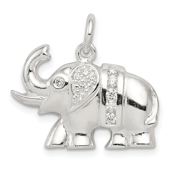 Carat in Karats Sterling Silver Polished Finish CZ Elephant Charm Pendant (16mm x 22mm)
