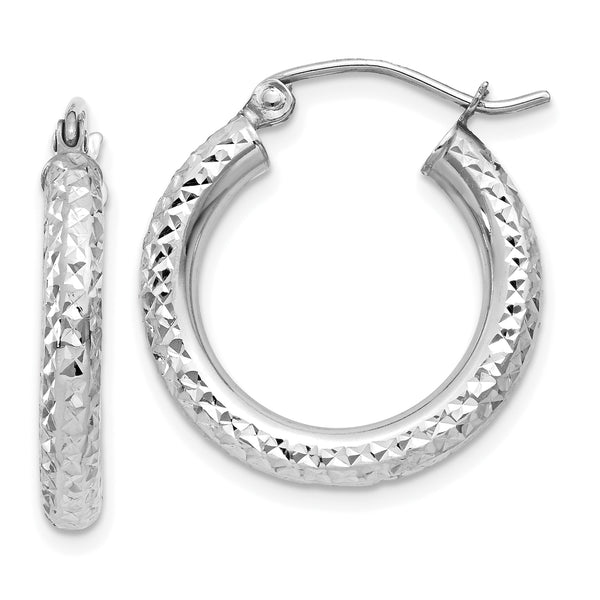 Carat in Karats 10K White Gold Diamond-Cut Round Hoop Earrings (15mm x 19.19mm)
