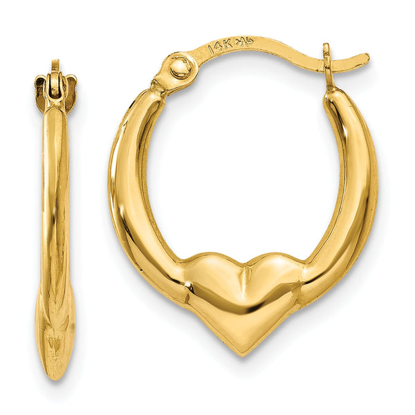 Carat in Karats 10K Yellow Gold Heart Hoop Earrings (16mm x 13mm)