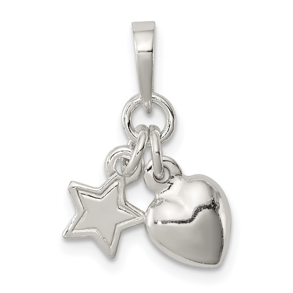 Carat in Karats Sterling Silver Polished Heart And Star Charm Pendant (0.75 Inch x 0.26 Inch)