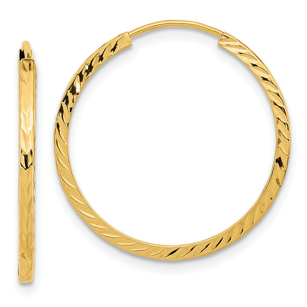Carat in Karats 14K Yellow Gold Diamond-Cut Square Tube Endless Hoop Earrings (24.5mm x 25mm)