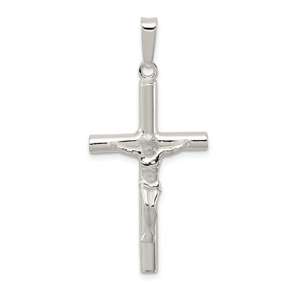 Carat in Karats Sterling Silver Polished Hollow Crucifix Cross Charm Pendant (1.61 Inch x 0.75 Inch)