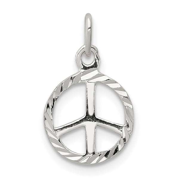 Carat in Karats Sterling Silver Polished Diamond-Cut Peace Sign Symbol Charm Pendant (0.74 Inch x 0.43 Inch)