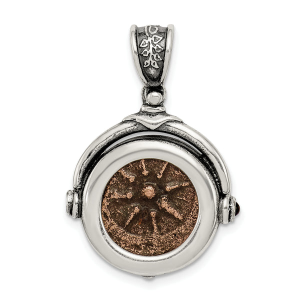 Carat in Karats Sterling Silver Ancient Coins And Bronze Antiqued Widow's Mite Coin Reversible Charm With A Certificate Of Authenticity Pendant (30mm x 25mm)